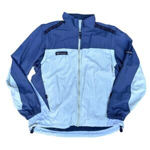 Columbia Windbreaker Jacket Packable Hood Full Zip Omni-Shield Blue Womens Large